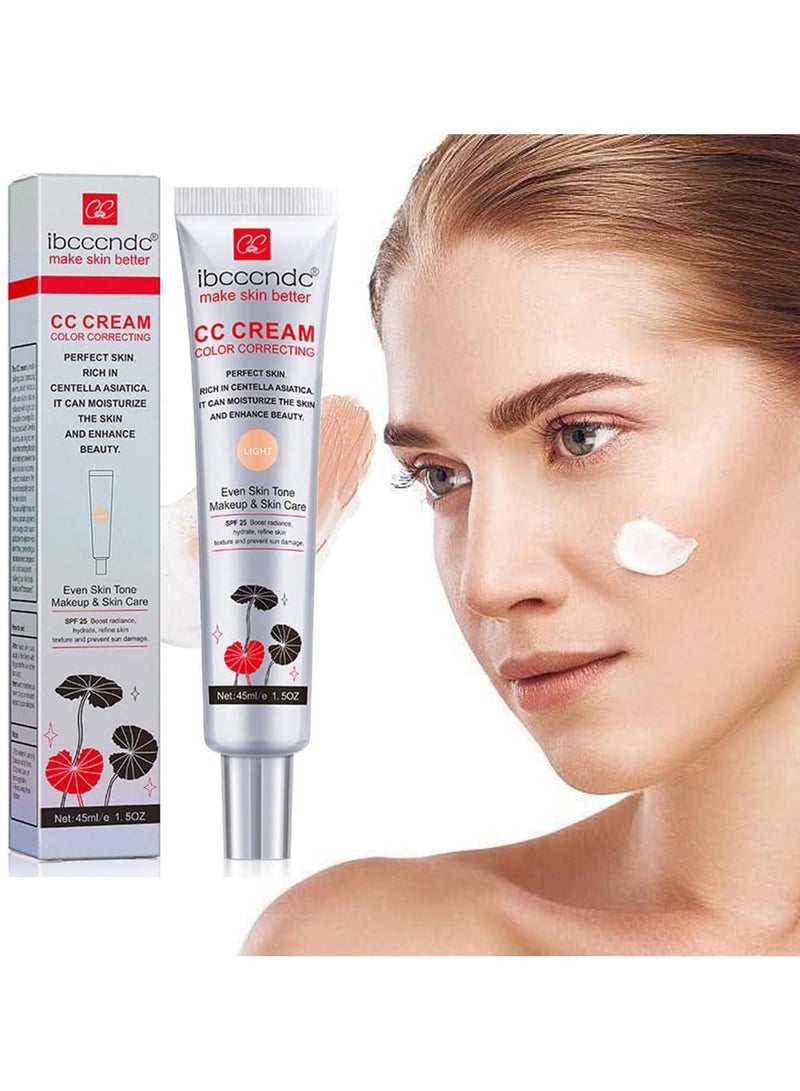 ibcccndc كريم تصحيح اللون CC مع سنتيلا، كريم CC متعدد الاستخدامات لتعديل لون البشرة، خافي عيوب بتغطية كاملة، واقي شمس SPF 25 مرطب، برايمر قبل المكياج، مضيء للبشرة الناضجة - Image 1