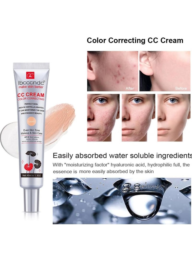 ibcccndc كريم تصحيح اللون CC مع سنتيلا، كريم CC متعدد الاستخدامات لتعديل لون البشرة، خافي عيوب بتغطية كاملة، واقي شمس SPF 25 مرطب، برايمر قبل المكياج، مضيء للبشرة الناضجة - Image 4