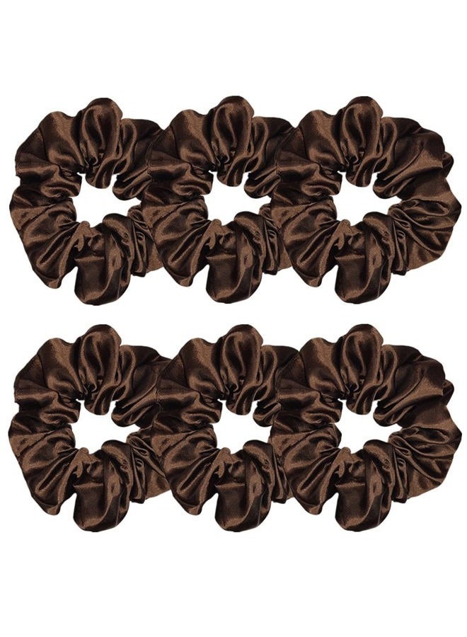 Sufermoe 6 Pcs Silk Hair Scrunchies Hair Ties Fashion Hair Bands Hair Bow Ropes Hair Elastic Bracelet Ponytail Holders Hair Accessories for Women and Girls (4.5 Inch, Classic Dark Brown 4.5IN) - Image 1