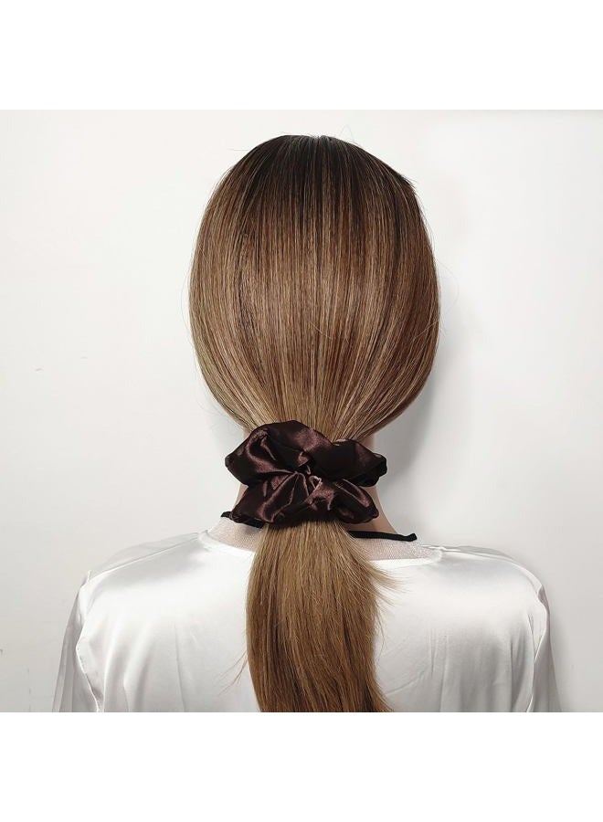 Sufermoe 6 Pcs Silk Hair Scrunchies Hair Ties Fashion Hair Bands Hair Bow Ropes Hair Elastic Bracelet Ponytail Holders Hair Accessories for Women and Girls (4.5 Inch, Classic Dark Brown 4.5IN) - Image 2