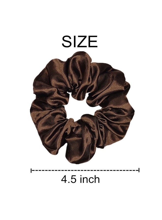 Sufermoe 6 Pcs Silk Hair Scrunchies Hair Ties Fashion Hair Bands Hair Bow Ropes Hair Elastic Bracelet Ponytail Holders Hair Accessories for Women and Girls (4.5 Inch, Classic Dark Brown 4.5IN) - Image 3