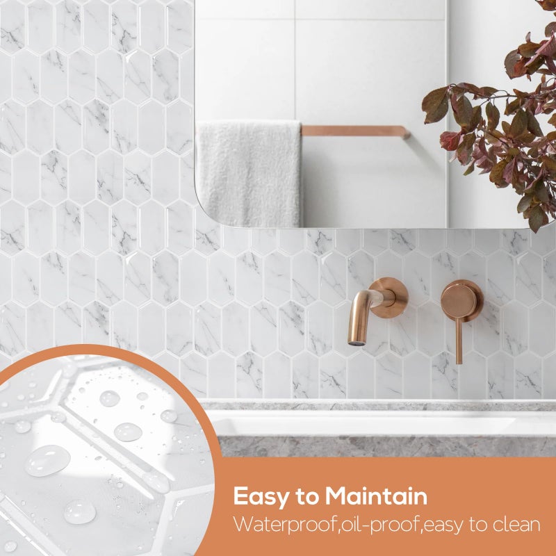 Vamos Tile Upgraded Thicker Design Backsplash Tile Peel and Stick, 10-Sheet Grey Marble Long Hexagon Self Adhesive Wall Tiles Stick On Backsplash for Kitchen Bathroom RV Fireplace - Image 5