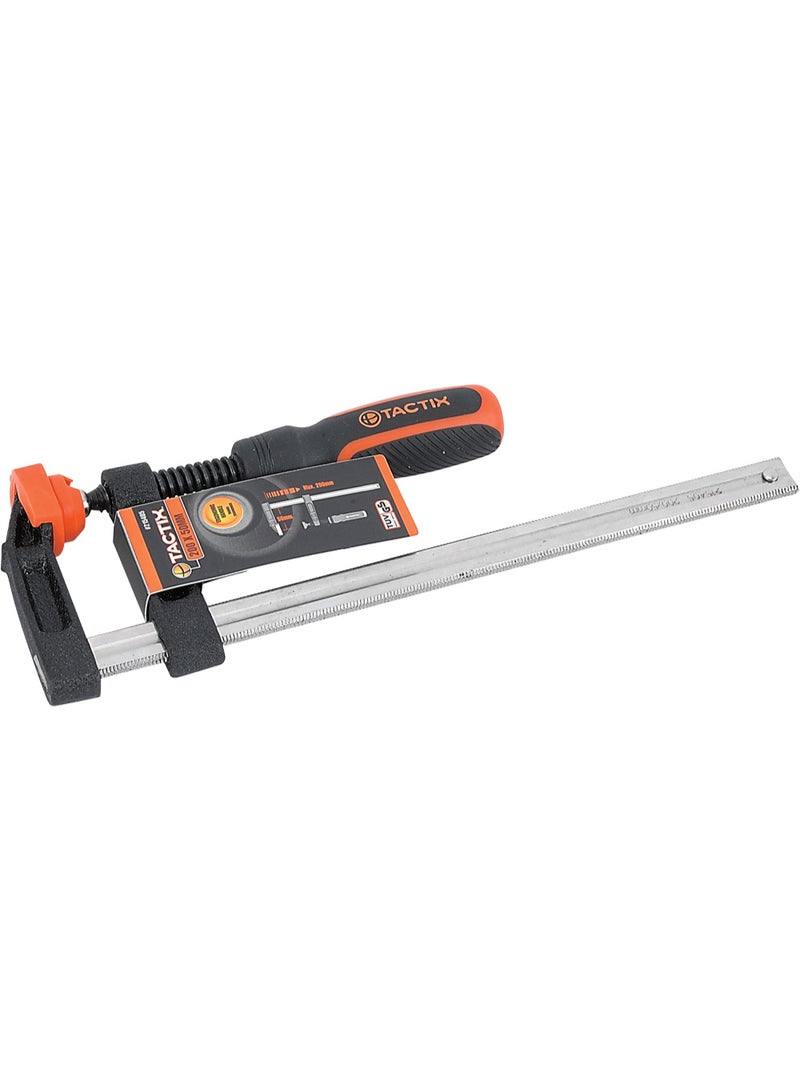 F Clamp, Steel Bar Clamp 600 x 120mm, Heavy Cast Iron Body, Non-Slip Bi-Material Handle for Woodworking, Metalworking, DIY, Back/Orange - 215433