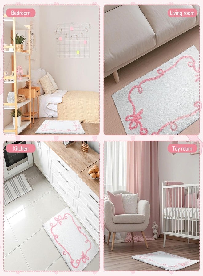 Tinideya Microfiber Bathroom Rugs White Cute Bath Rug with Pink Bowknot Cute Bathmat Pink Bow Bathroom Carpets for Bathtub, Sink, Shower, Living Room, Kitchen, Anti Slip, Absorbent, 32 x20 - Image 5
