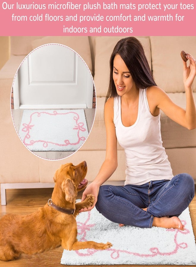 Tinideya Microfiber Bathroom Rugs White Cute Bath Rug with Pink Bowknot Cute Bathmat Pink Bow Bathroom Carpets for Bathtub, Sink, Shower, Living Room, Kitchen, Anti Slip, Absorbent, 32 x20 - Image 4