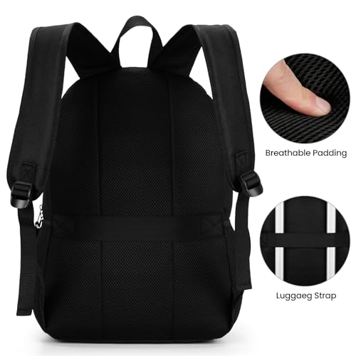 BIKROD Black Backpack for Men and Women, Backpack for School Teens Boys and Girls, Lightweight Casual High School Bookbag, Daily-use Travel Laptop Backpack with USB Charging Port Fits 15.6 Inch Notebook - Image 5