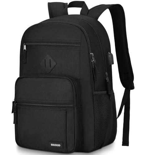 BIKROD Black Backpack for Men and Women, Backpack for School Teens Boys and Girls, Lightweight Casual High School Bookbag, Daily-use Travel Laptop Backpack with USB Charging Port Fits 15.6 Inch Notebook - Image 1