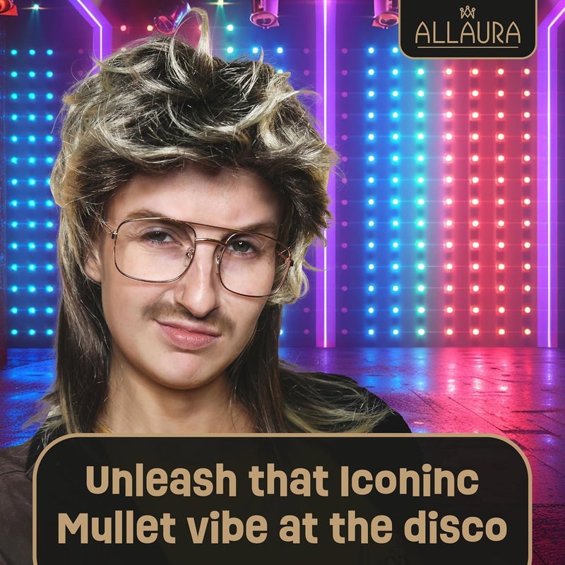 ALLAURA Compatible with George Michael Mullet Wig – Blonde Mullet Wig for Men – 70s 80s Costume Hairpiece for Joe Dirt, Fancy Dress, Cosplay, Retro Parties, Men's Halloween Costumes 2025, Rocker Look - Image 2