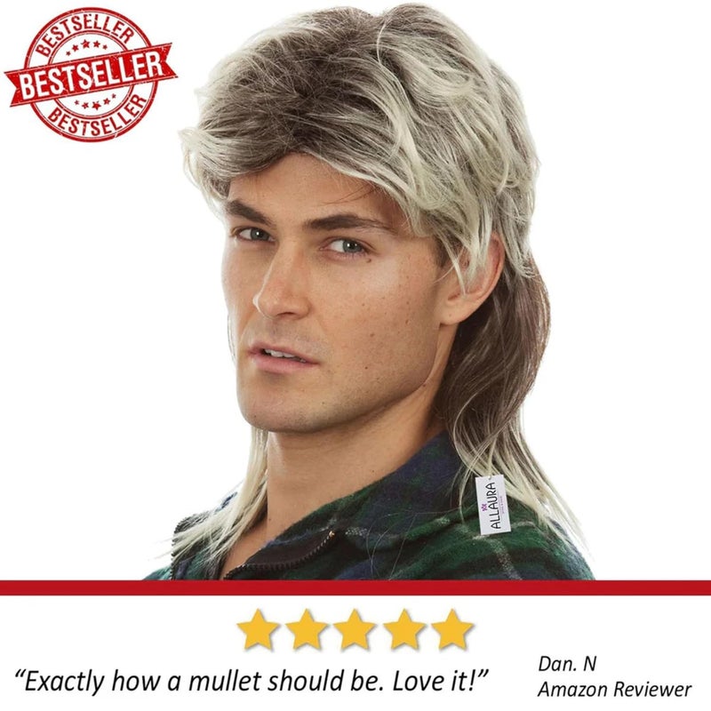 ALLAURA Compatible with George Michael Mullet Wig – Blonde Mullet Wig for Men – 70s 80s Costume Hairpiece for Joe Dirt, Fancy Dress, Cosplay, Retro Parties, Men's Halloween Costumes 2025, Rocker Look - Image 3