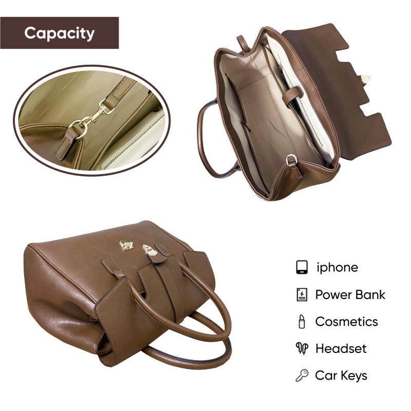 Gaeul Women Large Capacity Tote Bag- Premium Vegetable Tanned Leather, Lightweight Commuter leather work tote - Image 4