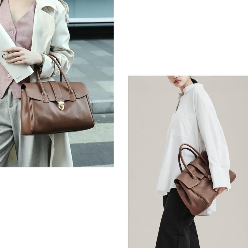 Gaeul Women Large Capacity Tote Bag- Premium Vegetable Tanned Leather, Lightweight Commuter leather work tote - Image 2