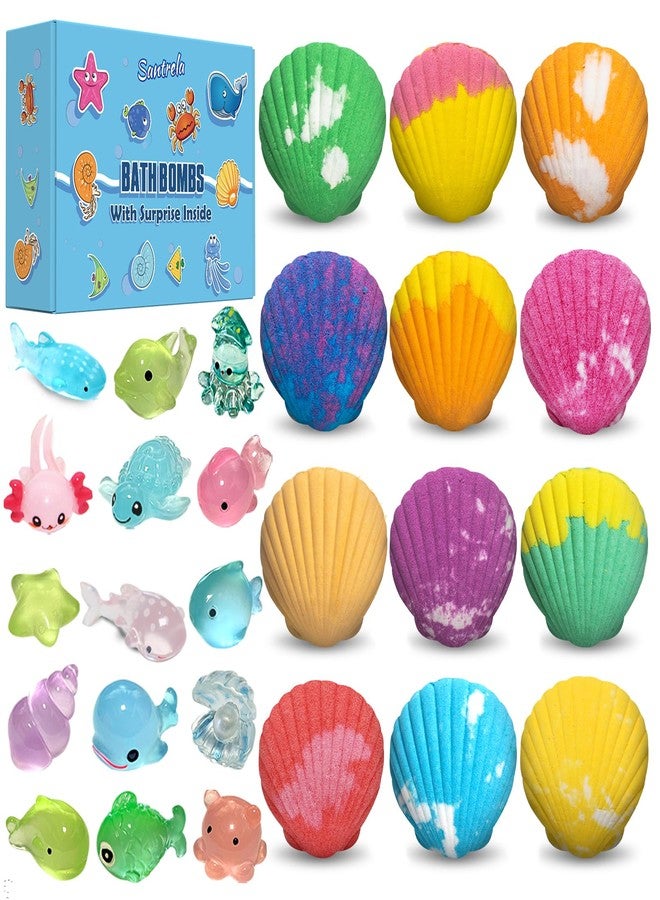 Santrela Bath Bombs for Kids with Surprise Toys Inside, 12 Pack Shell Kids Bath Bombs Gift Set for Girls Boys Birthday, Easter, Christmas, Halloween, Handmade Organic Bath Fizzy Bomb with Sea Animal for Child - Image 1
