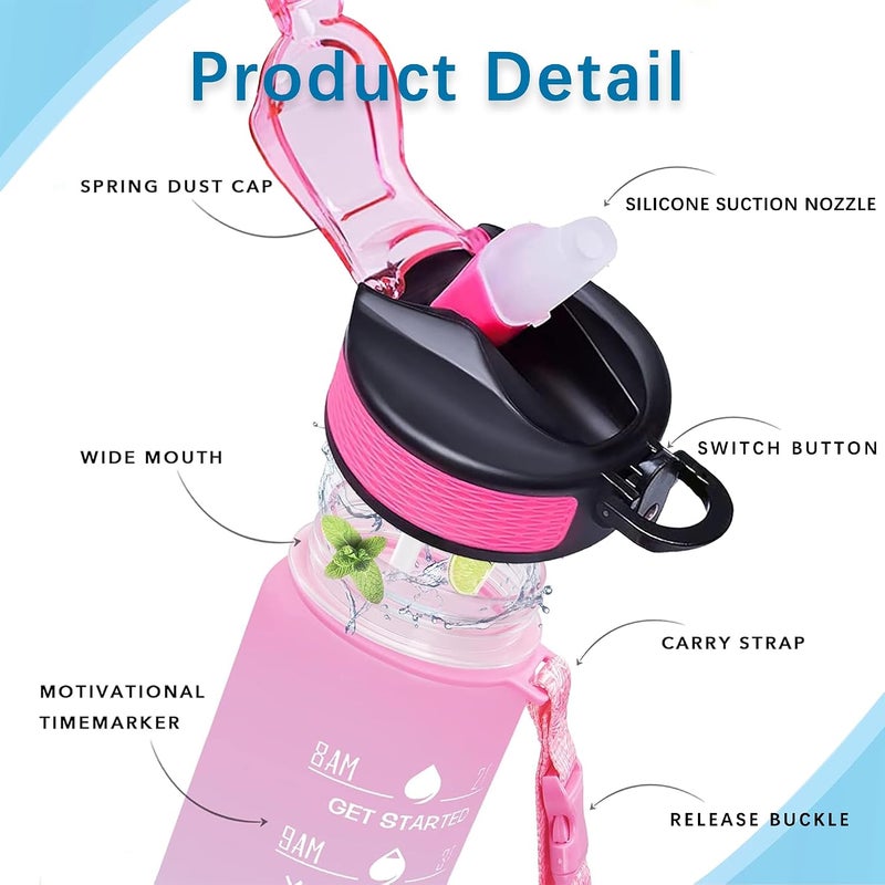 NeoStyle Sport Water Bottles, 1L with Motivational Time Marker, Leakproof & BPA-Free - Image 2