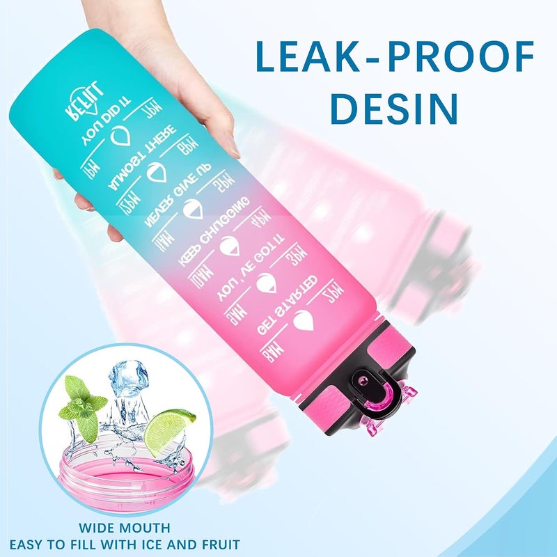 NeoStyle Sport Water Bottles, 1L with Motivational Time Marker, Leakproof & BPA-Free - Image 3