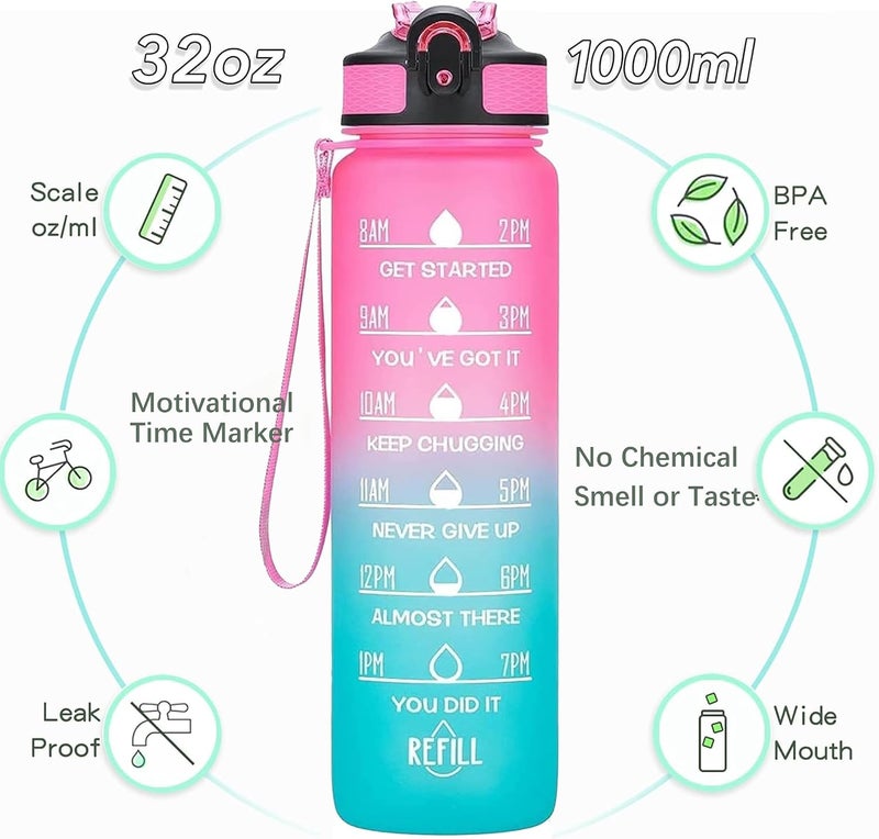 NeoStyle Sport Water Bottles, 1L with Motivational Time Marker, Leakproof & BPA-Free - Image 5