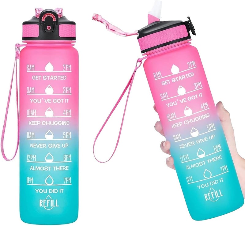 NeoStyle Sport Water Bottles, 1L with Motivational Time Marker, Leakproof & BPA-Free - Image 1