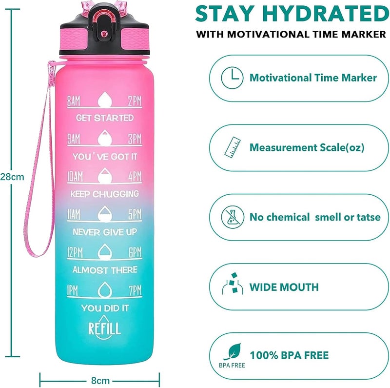 NeoStyle Sport Water Bottles, 1L with Motivational Time Marker, Leakproof & BPA-Free - Image 4