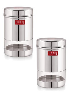 Hazel HAZEL Stainless Steel Transparent Wide Mouth See Through Container, Silver, Set of 2, 600 Ml  - Image 1