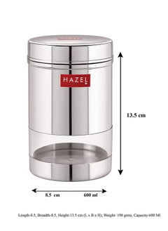 Hazel HAZEL Stainless Steel Transparent Wide Mouth See Through Container, Silver, Set of 2, 600 Ml  - Image 2