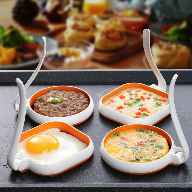 4 Pack Food Grade Silicone Egg Rings 2Pcs Square Egg Rings  2Pcs Round Egg Molds for Cooking Fried Egg Shape Silicon Egg Cooking Rings