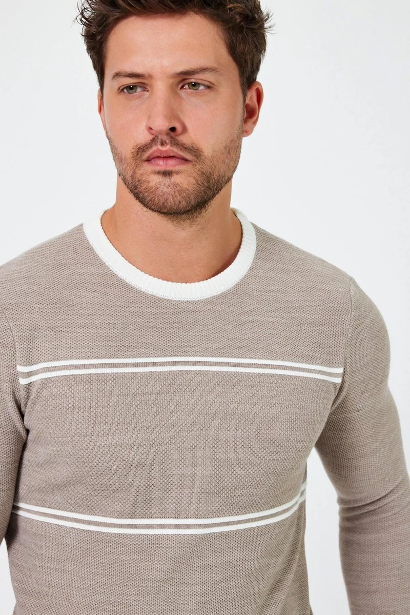 الكسندر جاردي Alexandergardı Crew Neck Striped Regular Fit Sweater (E24-EZE-04)