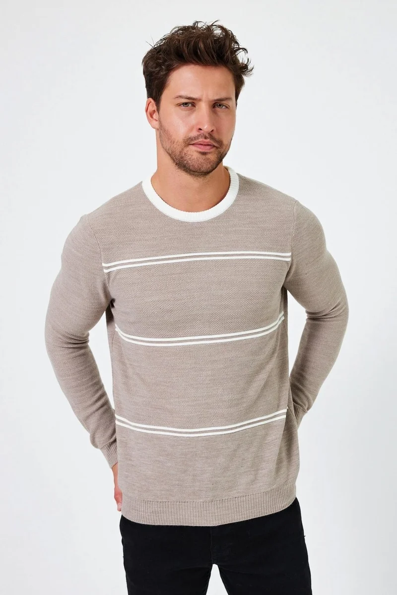الكسندر جاردي Alexandergardı Crew Neck Striped Regular Fit Sweater (E24-EZE-04)