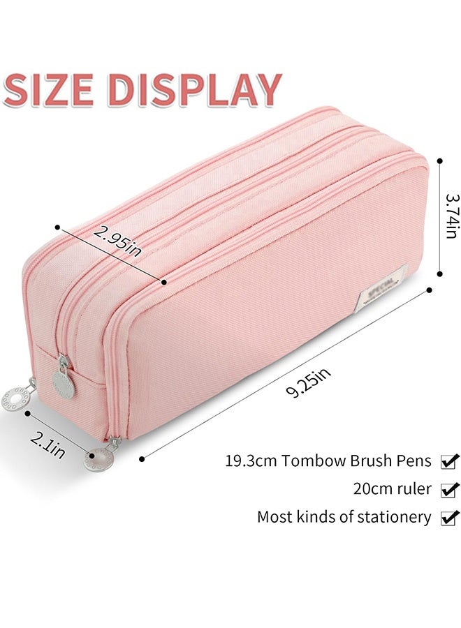 مقلمة كبيرة وردية اللون بثلاثة أقسام حقيبة أقلام كبيرة السعة للأطفال والمراهقين والفتيان والطالبات والمدارس واللوازم التعليمية حقيبة منظمة من أكسفورد حقيبة أقلام حقيبة مستحضرات تجميل أدوات مكتبية - Image 2