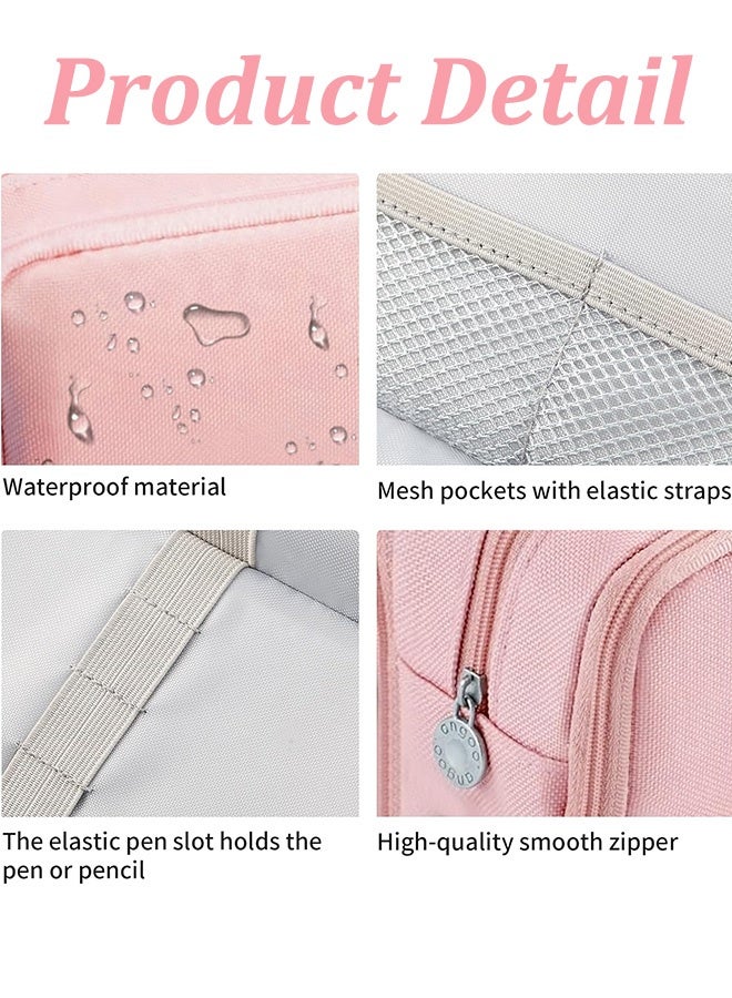 مقلمة كبيرة وردية اللون بثلاثة أقسام حقيبة أقلام كبيرة السعة للأطفال والمراهقين والفتيان والطالبات والمدارس واللوازم التعليمية حقيبة منظمة من أكسفورد حقيبة أقلام حقيبة مستحضرات تجميل أدوات مكتبية - Image 5