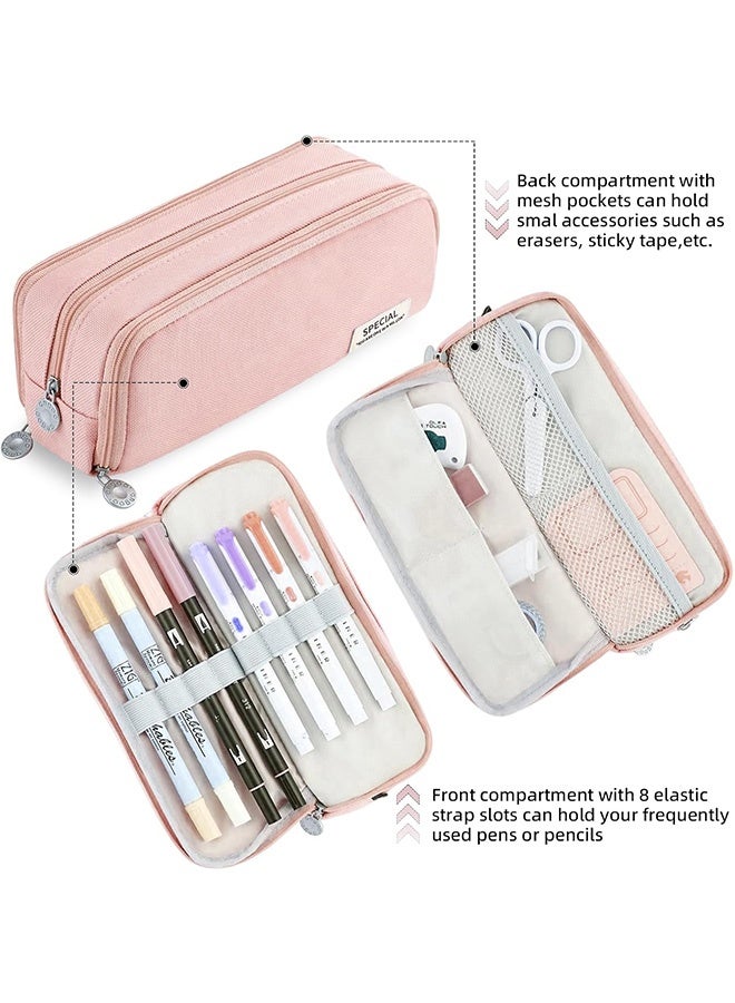 مقلمة كبيرة وردية اللون بثلاثة أقسام حقيبة أقلام كبيرة السعة للأطفال والمراهقين والفتيان والطالبات والمدارس واللوازم التعليمية حقيبة منظمة من أكسفورد حقيبة أقلام حقيبة مستحضرات تجميل أدوات مكتبية - Image 4