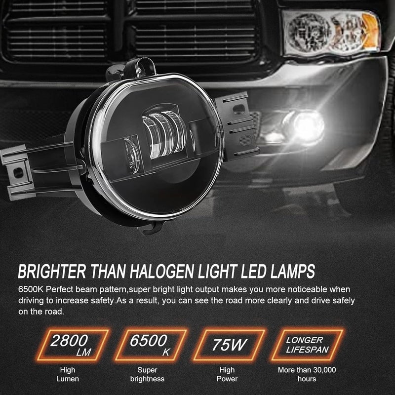 Atubeix LED Fog Lights for Dodge Ram 1500/2500/3500 (2002-2009) - Black - Image 3