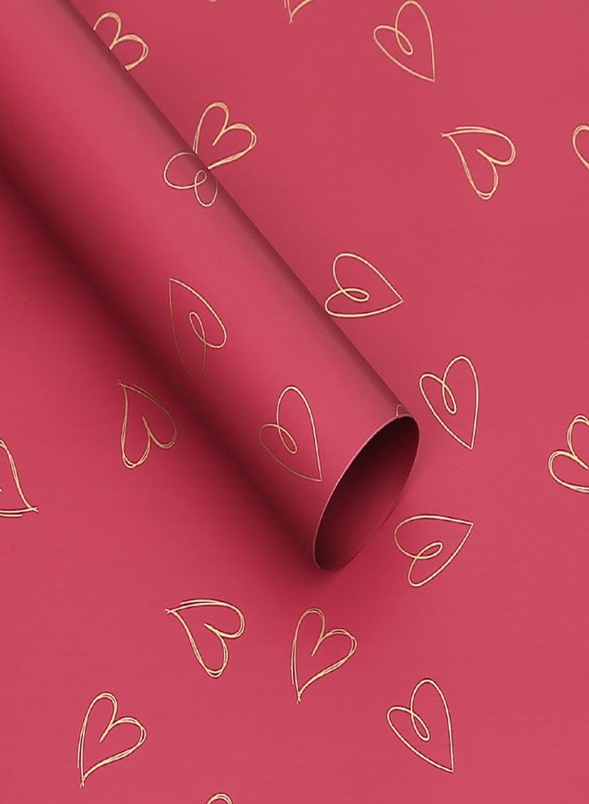 MLSG 20 Sheet Solid Color Heart Wrapping Paper - Waterproof Floral Bouquet Wrapping Paper, Florist Supplies Packaging Paper for Wedding Birthday Gift Wrap Paper (Red Gold) - Image 1