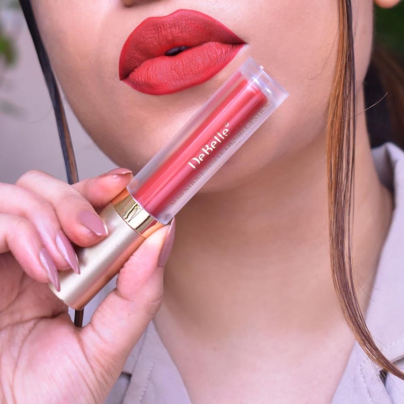 DeBelle Majestique Matte Liquid Lipstick Cherry Charlotte Red Enriched with Hyaluronic Acid and Shea Butter Smudge Proof 7 hours long stay 35ml - Image 3