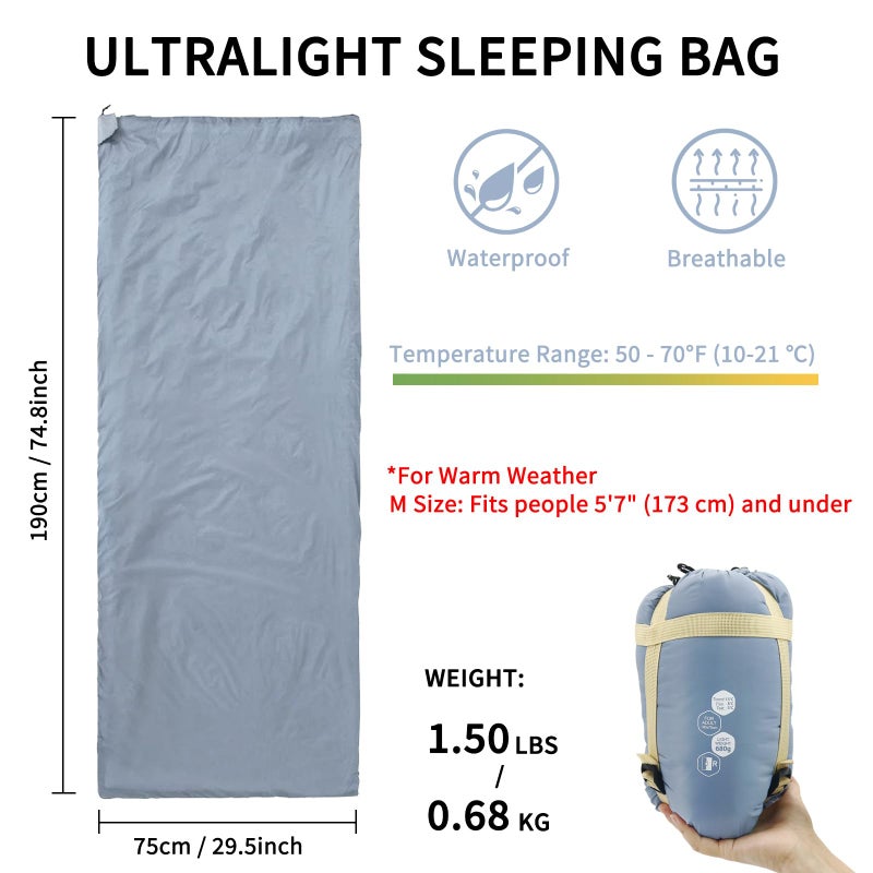 NewDoar Ultralight Backpacking Sleeping Bag - 50-70Â°F, 1.5lbs, Waterproof & Machine Washable, 2-Way Zipper for Teens,Couples,Women,Men Compact for Hiking/Camping (Blue,Medium) - Image 3