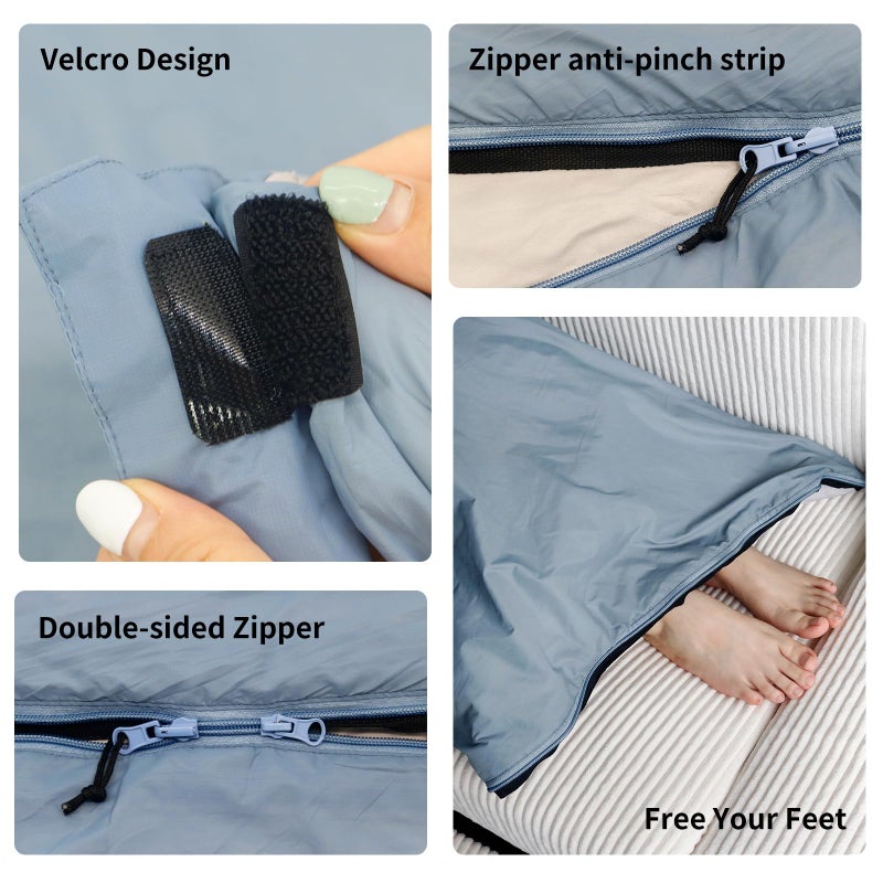 NewDoar Ultralight Backpacking Sleeping Bag - 50-70Â°F, 1.5lbs, Waterproof & Machine Washable, 2-Way Zipper for Teens,Couples,Women,Men Compact for Hiking/Camping (Blue,Medium) - Image 4