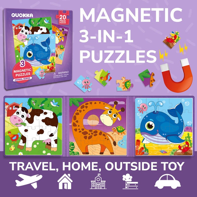 QUOKKA Magnetic Toddler Puzzles Ages 2-4 - 20 Pieces Kids Puzzles Ages 3-5 - Travel Games for Kids 4-6 - Animal Toddler Travel Toys - Car Airplane Road Trip Activities for Boys and Girls - Image 2
