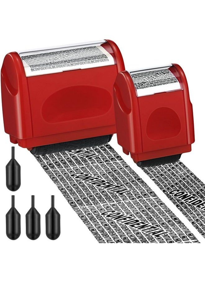 Nezyo - 2 Pack Identity Protection Roller Stamps Identity Theft Stamp Confidential Roller Stamp Privacy Stamp Information Blocker Stamp And 4 Pack Refill Ink For Id Account Data Address Security (Red) - Image 1