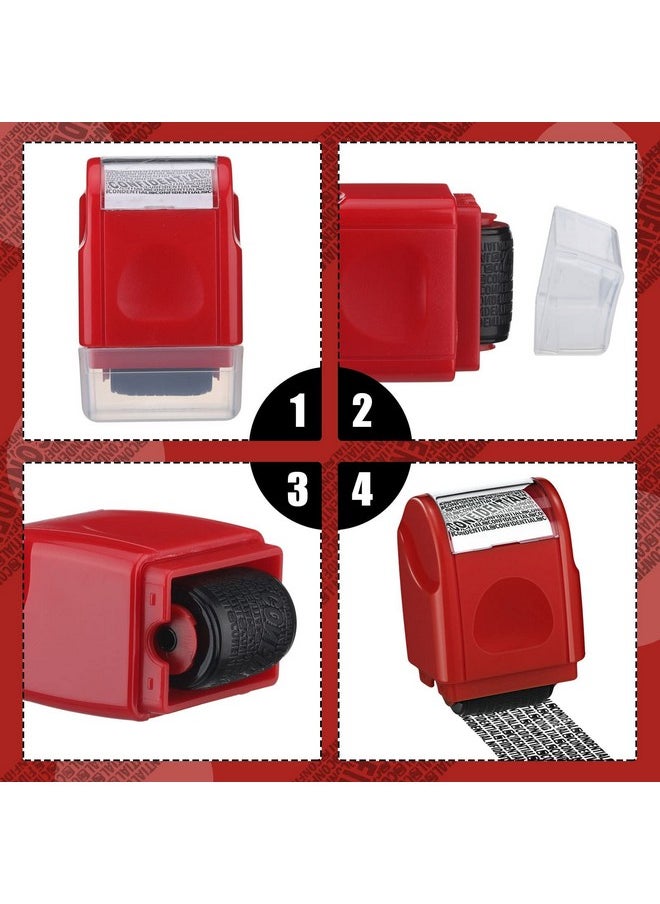 Nezyo - 2 Pack Identity Protection Roller Stamps Identity Theft Stamp Confidential Roller Stamp Privacy Stamp Information Blocker Stamp And 4 Pack Refill Ink For Id Account Data Address Security (Red) - Image 1