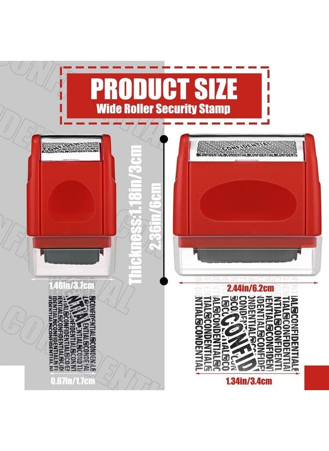 Nezyo - 2 Pack Identity Protection Roller Stamps Identity Theft Stamp Confidential Roller Stamp Privacy Stamp Information Blocker Stamp And 4 Pack Refill Ink For Id Account Data Address Security (Red) - Image 1
