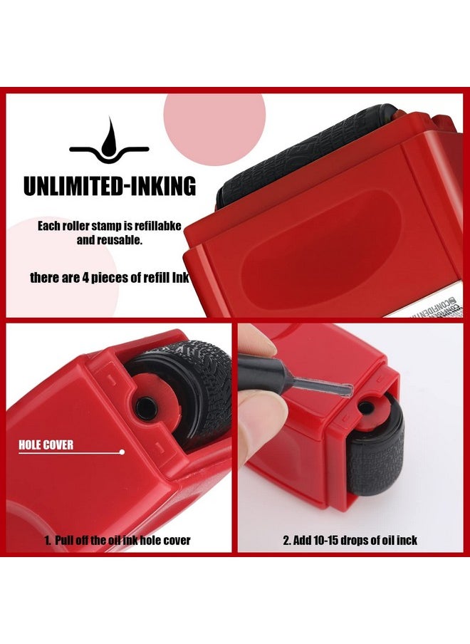 Nezyo - 2 Pack Identity Protection Roller Stamps Identity Theft Stamp Confidential Roller Stamp Privacy Stamp Information Blocker Stamp And 4 Pack Refill Ink For Id Account Data Address Security (Red) - Image 1