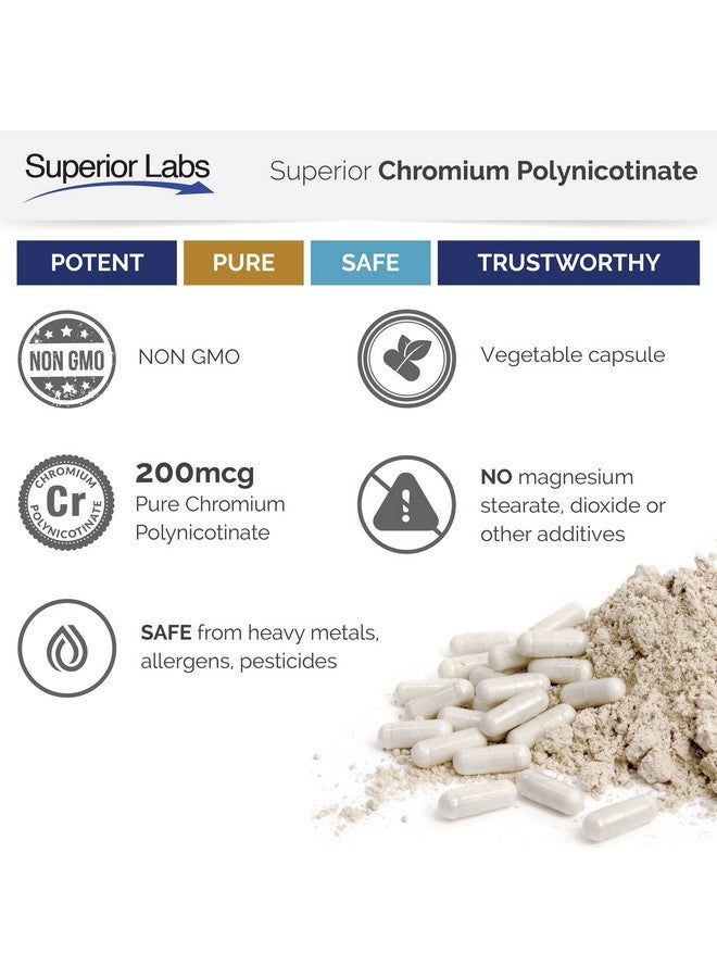 Superior Labs مكمل الكروم البولينيكوتينات النقي مصنوع في الولايات المتحدة 200 ميكروغرام + فيتامين ب3 لامتصاص مثالي كبسولة نباتية 14 أسبوعًا من الإمدادات - Image 5