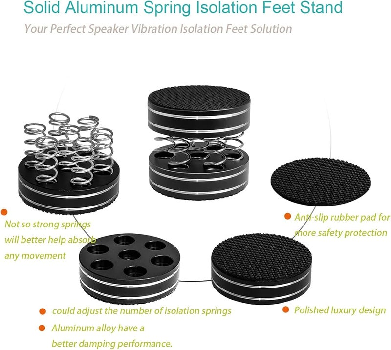 NALACAL Turntable Isolation Feet, 4Pcs Adjustable Spring Vibration Dampening Pads, Speaker Isolation Stand Feet for HiFi Amplifier, Record Player, Subwoofer, CD/DVD Player, Audio Components - Image 3