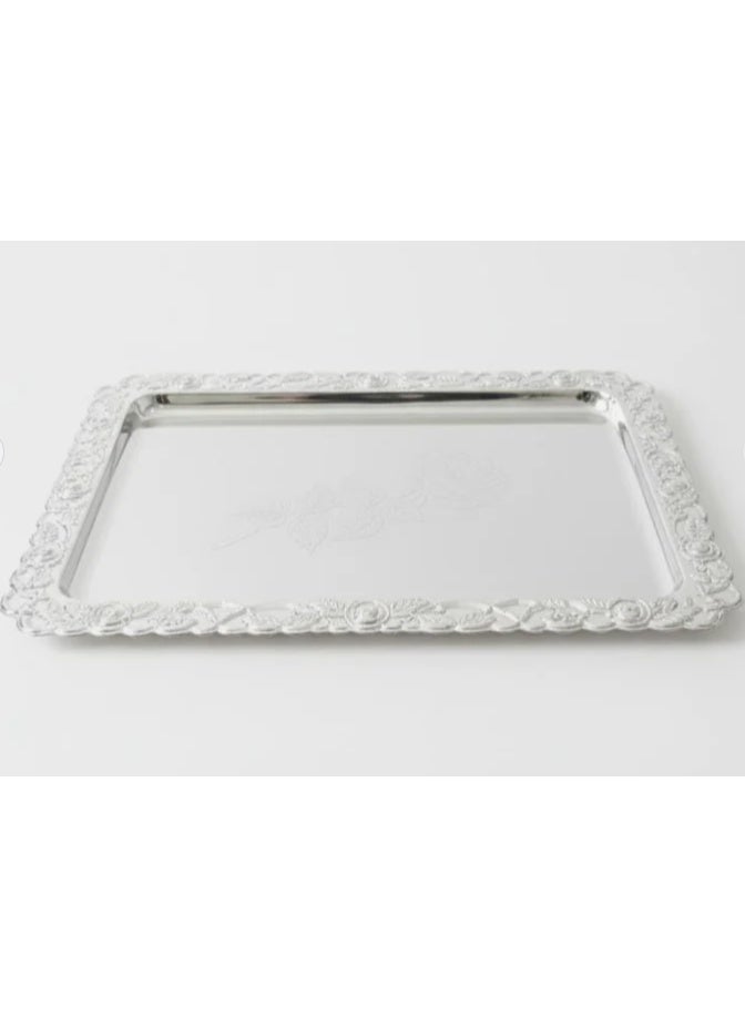 جيرماكس صينية جيرماكس مستطيلة فولاذية - لمعان فضي مزخرف | ٣١×٢٢ سم، لمسة نهائية فاخرة - Image 1