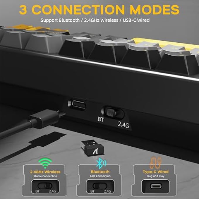 rayihni X86 WIRELESS MECHANICAL KEYBOARD, 75% GAMING KEYBOARD ALL-ALUMINIUM CNC, RGB BACKLIT GASKET HOT SWAP CUSTOM KEYBOARD WITH KNOB,BT/2.4G/USB-C WIRED CREAMY KEYBOARD FOR MAC/WIN-STARRY BLACK - Image 3