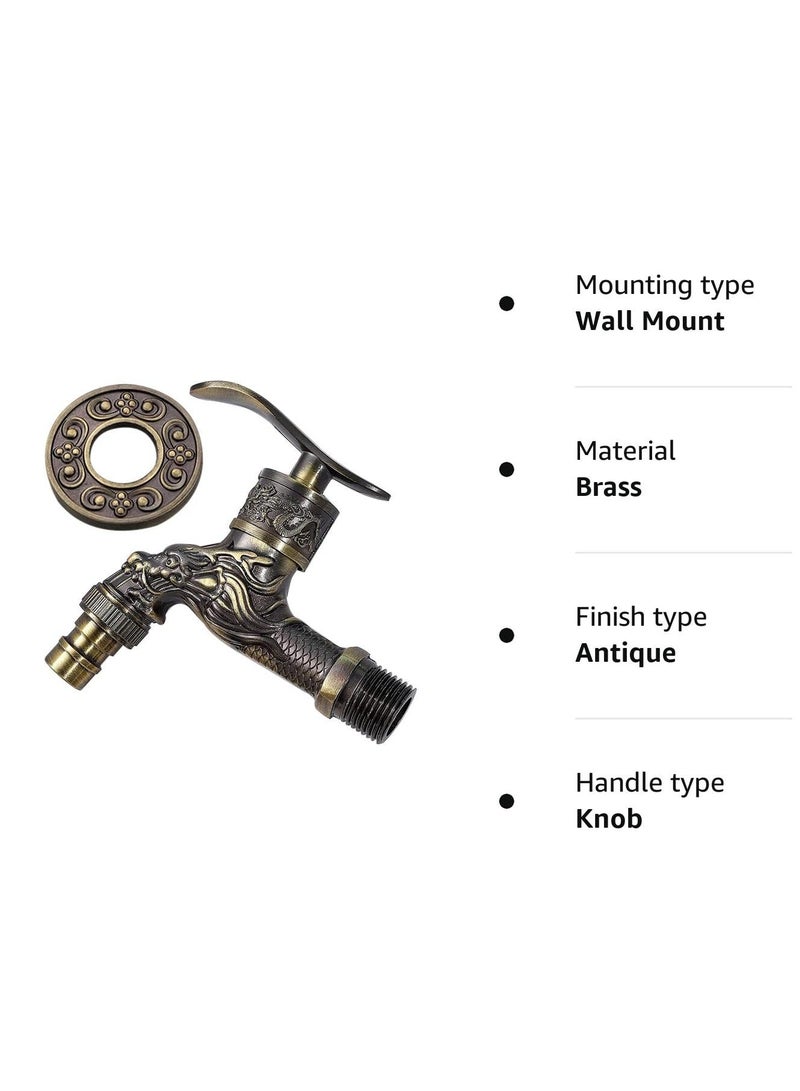 Wall Mount Faucet, Vintage Brass Outdoor Tap, Antique Garden Tap Kit, Zinc Alloy Basin Tap Faucet for Home, Kitchen, Bathroom, Outdoor, Garden (1/2") - Image 4