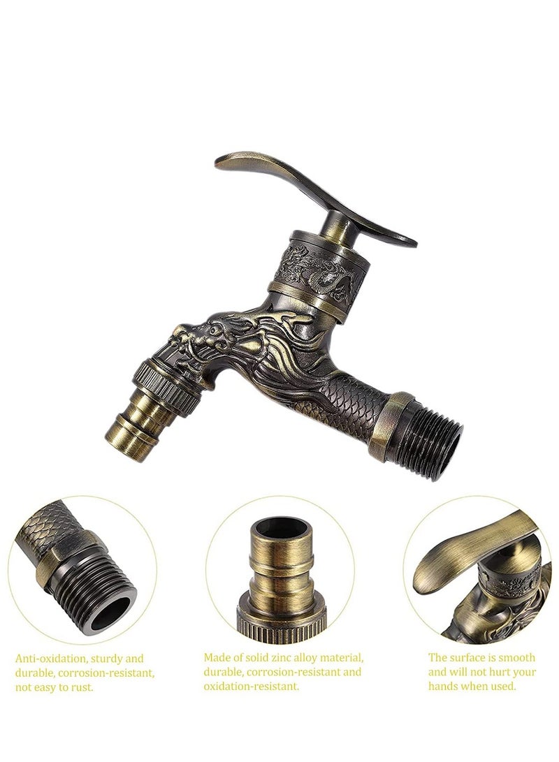 Wall Mount Faucet, Vintage Brass Outdoor Tap, Antique Garden Tap Kit, Zinc Alloy Basin Tap Faucet for Home, Kitchen, Bathroom, Outdoor, Garden (1/2") - Image 2