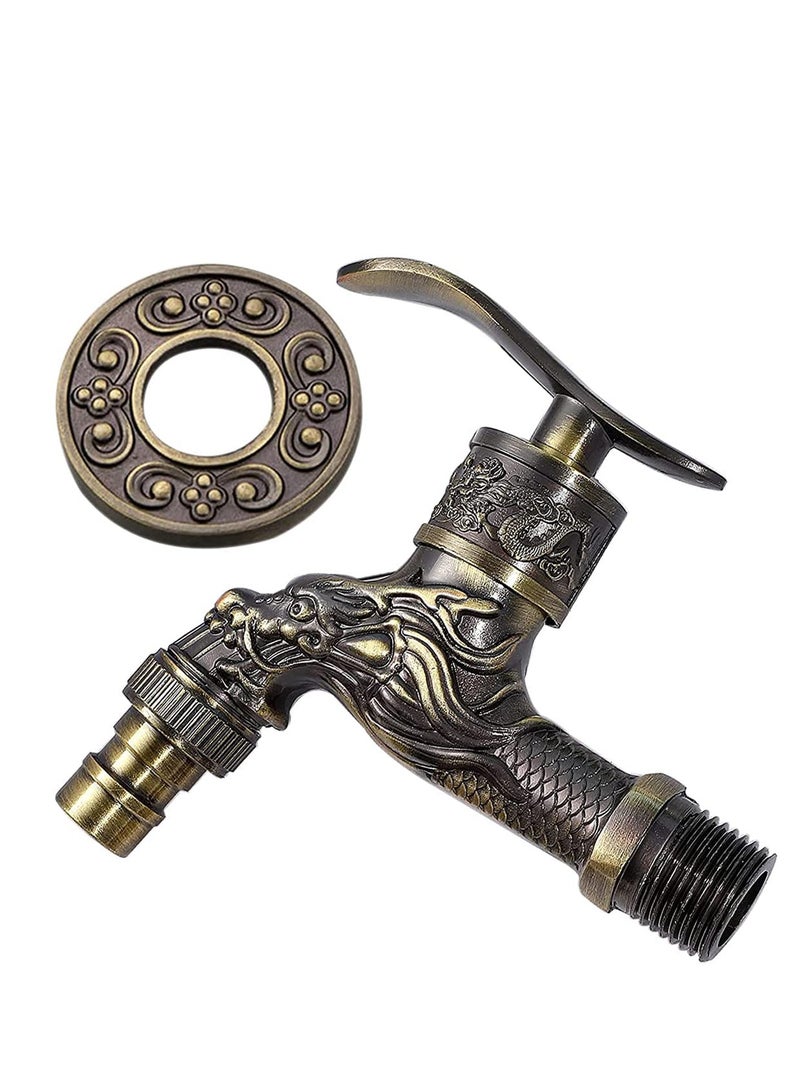 Wall Mount Faucet, Vintage Brass Outdoor Tap, Antique Garden Tap Kit, Zinc Alloy Basin Tap Faucet for Home, Kitchen, Bathroom, Outdoor, Garden (1/2") - Image 1