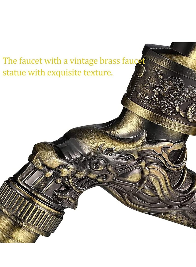 Wall Mount Faucet, Vintage Brass Outdoor Tap, Antique Garden Tap Kit, Zinc Alloy Basin Tap Faucet for Home, Kitchen, Bathroom, Outdoor, Garden (1/2") - Image 3