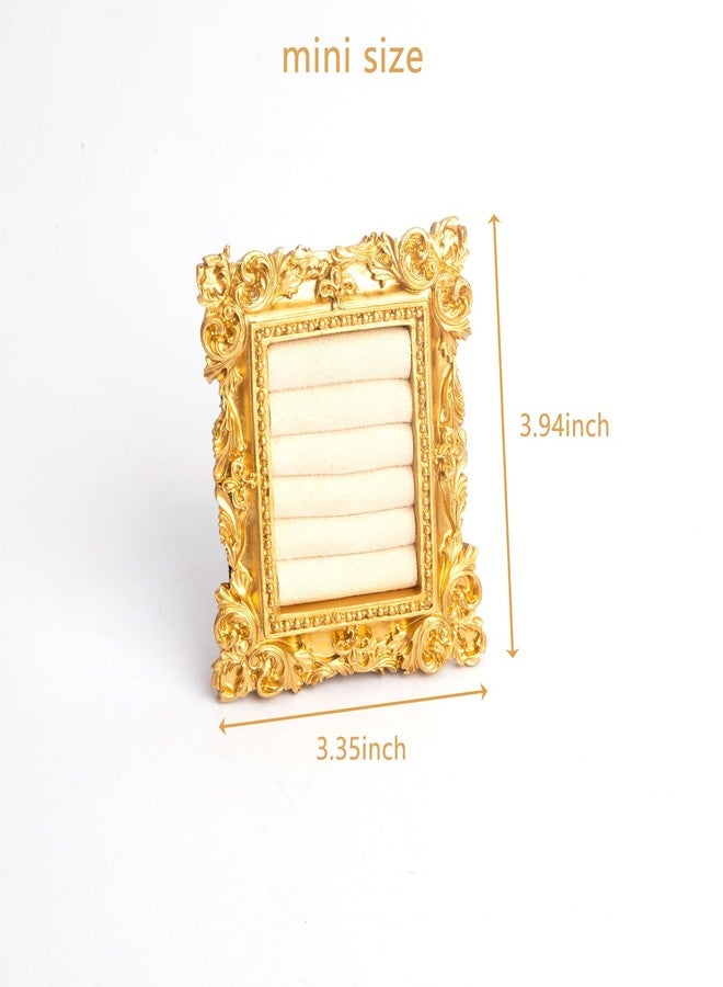 STORICANS Vintage Ring Holder Rectangle Gold Frame Jewelry Display, Ornate Baroque Style Organizer with Soft Velvet Interior, Wedding Anniversary Engagement Gift Decorative Ring Tray - Image 2