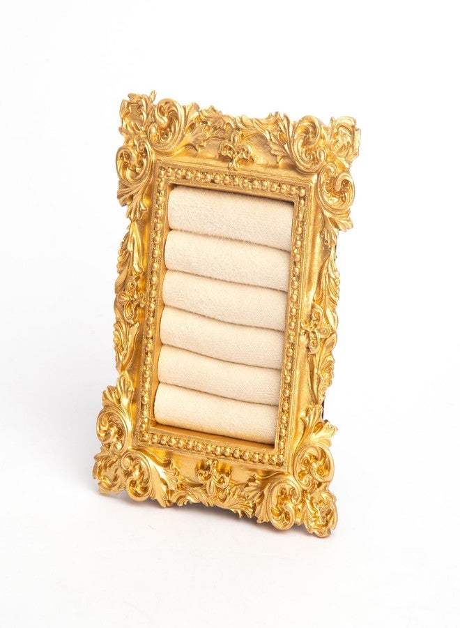 STORICANS Vintage Ring Holder Rectangle Gold Frame Jewelry Display, Ornate Baroque Style Organizer with Soft Velvet Interior, Wedding Anniversary Engagement Gift Decorative Ring Tray - Image 1