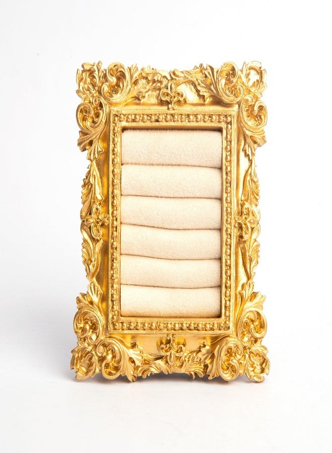 STORICANS Vintage Ring Holder Rectangle Gold Frame Jewelry Display, Ornate Baroque Style Organizer with Soft Velvet Interior, Wedding Anniversary Engagement Gift Decorative Ring Tray - Image 4